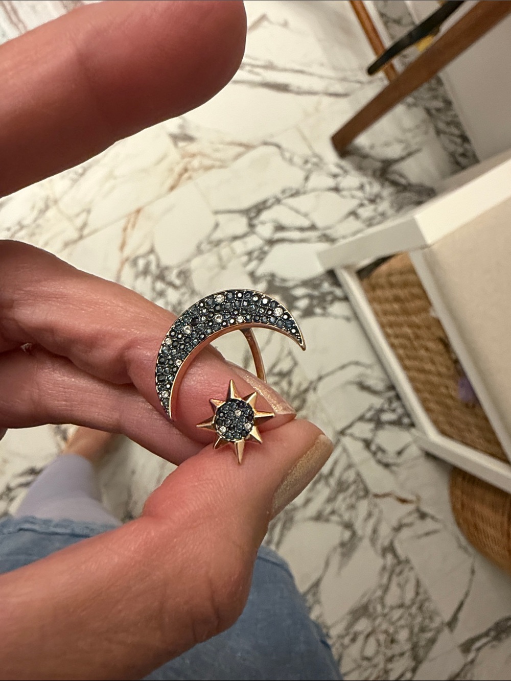 Swarovski Blue Crystal Moon and Star Ring - Blue - Picture 8 of 10
